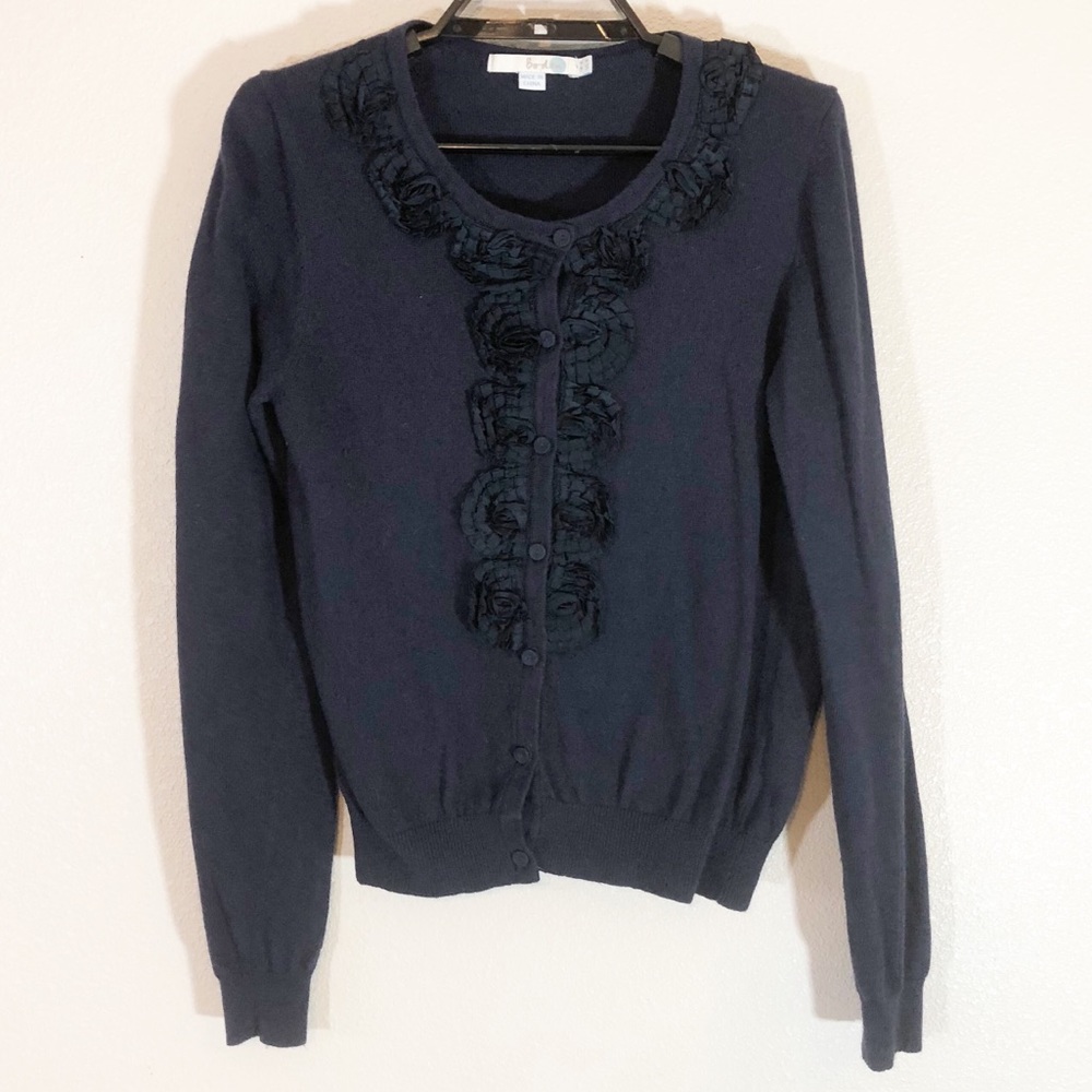 💐Boden Sz 4 Navy Ruffle Front Cardigan
